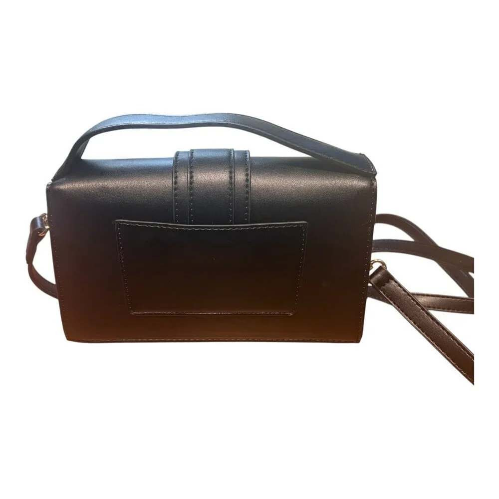 Kayla + Ava Miranda Crossbody Bag Black Faux Leather Vegan Removable Strap - Picture 5 of 6